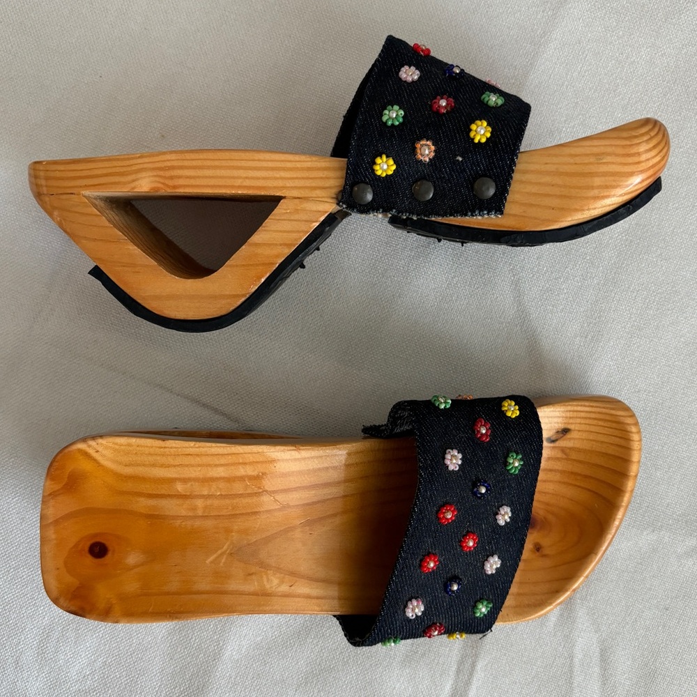 Vintage 90’s wooden clog sandal heel - Picture 2 of 8